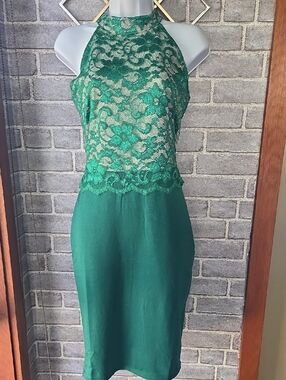 Emerald Halter Lace Midi Dress